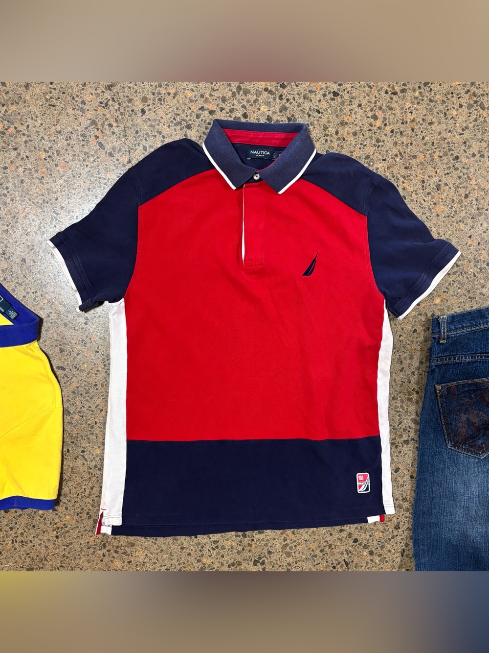 Nautica USA 1983 Polo (XL) Color Block, Navy Blue, Red, White, Retro